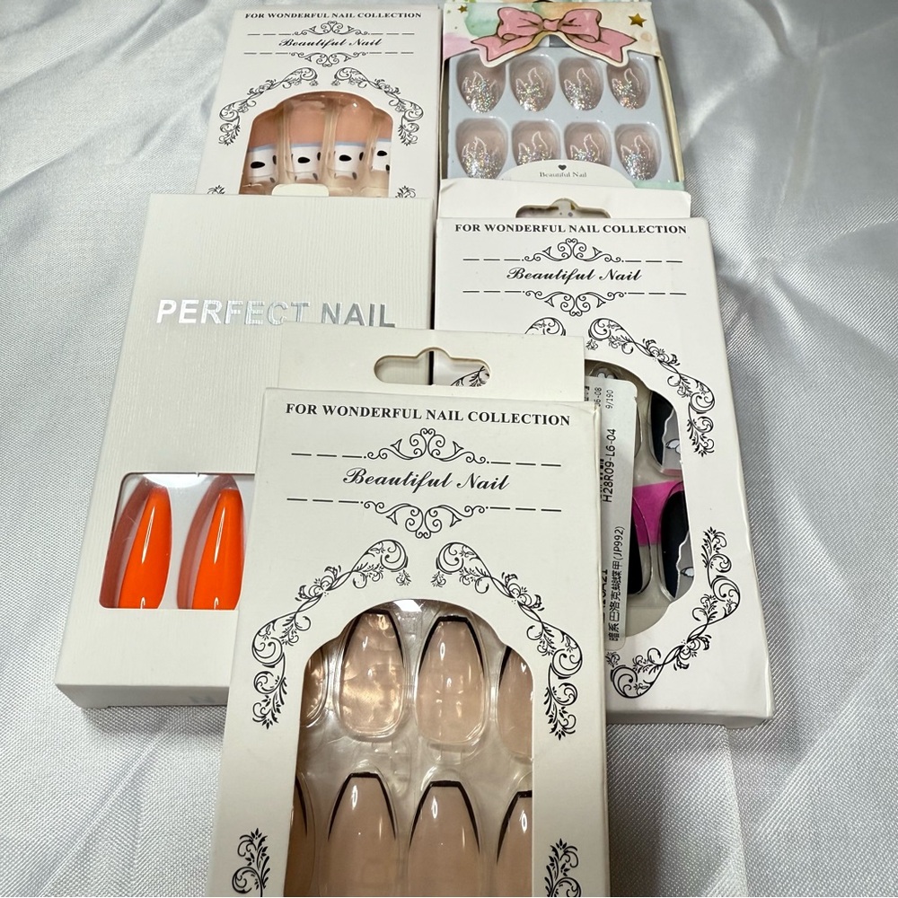 24 PC Press on Nail Set x5 Long French Medium Almond Long Ballerina French Nails - Picture 16 of 16